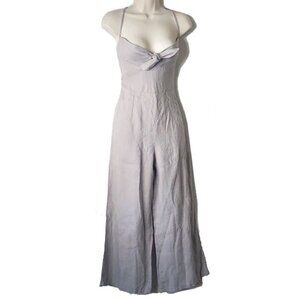 NWT Elan Linen Tie-Top Jumpsuit M Taupe Gray Spaghetti Strap Wide Leg Cropped